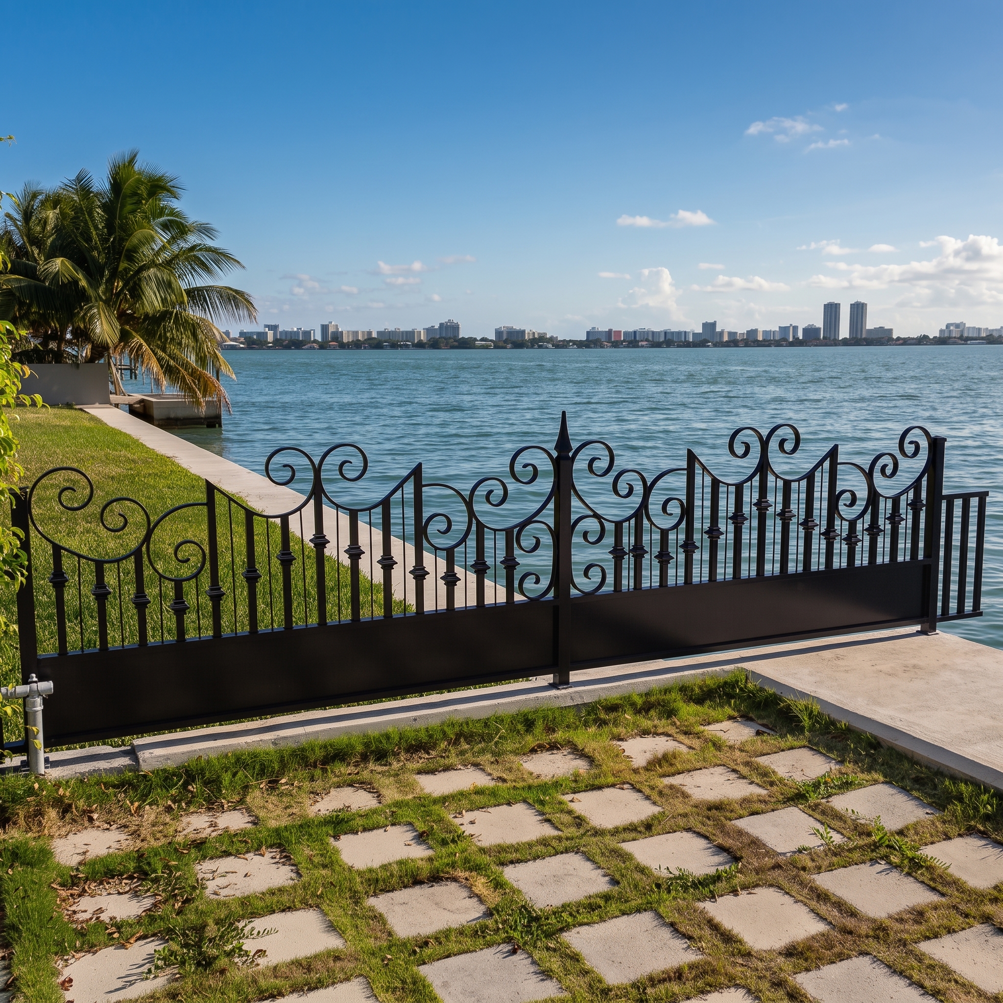 Custom Wrought Aluminum Waterfront Gate — Vista 1
