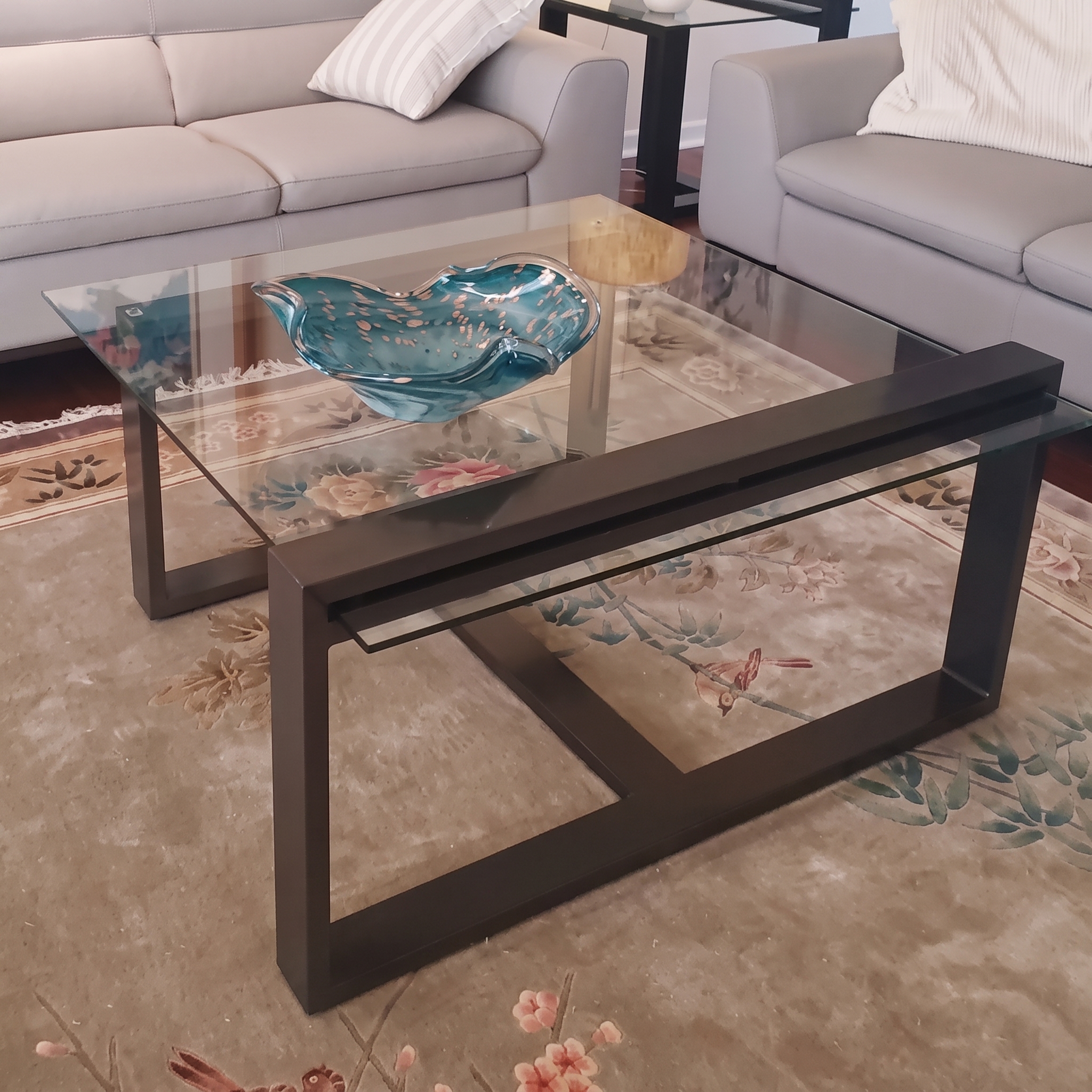 Mesa de Centro Moderna con Base de Metal y Cristal — Darioscustom